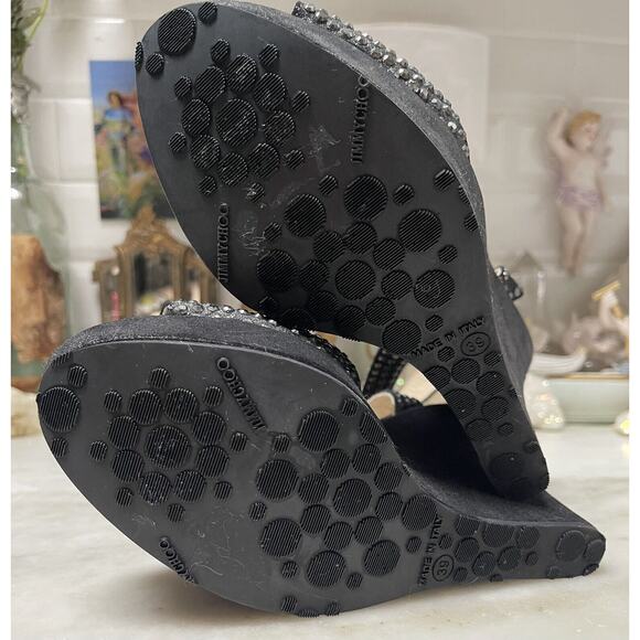 Jimmy Choo Gun Metallic Pable Crystal Hematite studs wedge sandal Heels Ankle 39 - Picture 16 of 16